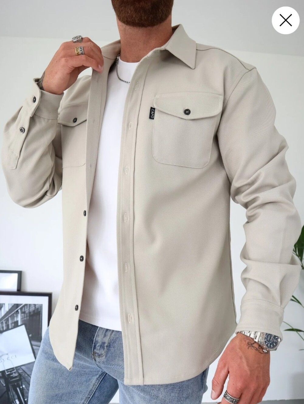 CAPO Overshirt Men's Button Down Shirt - Light Stone